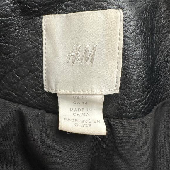 H&M Black Vegan Leather Moto Jacket Short Women's 14 Zippers Casual Faux Biker - Picture 3 of 8